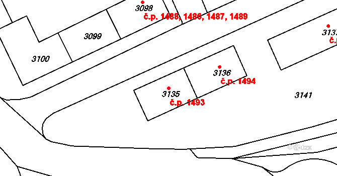 Sokolov 1493,1494 na parcele st. 3135 v KÚ Sokolov, Katastrální mapa