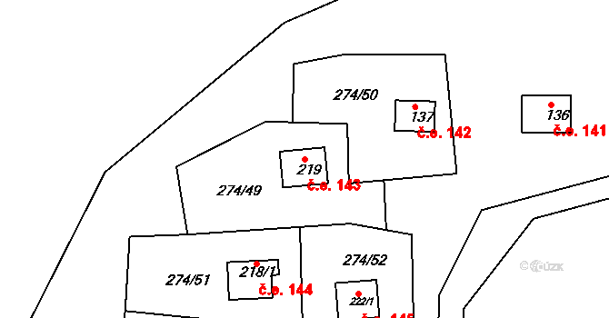 Skalka 143, Cheb na parcele st. 219 v KÚ Skalka u Chebu, Katastrální mapa