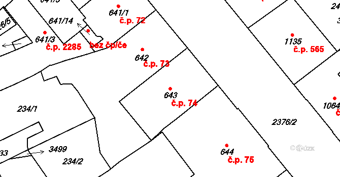 Cheb 74 na parcele st. 643 v KÚ Cheb, Katastrální mapa
