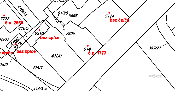 Cheb 1777 na parcele st. 914 v KÚ Cheb, Katastrální mapa
