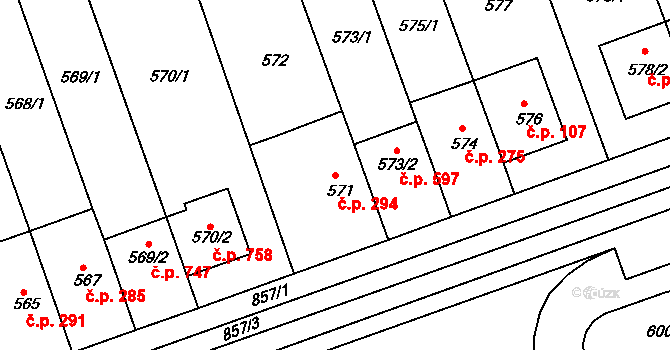 Bohnice 294, Praha na parcele st. 571 v KÚ Bohnice, Katastrální mapa