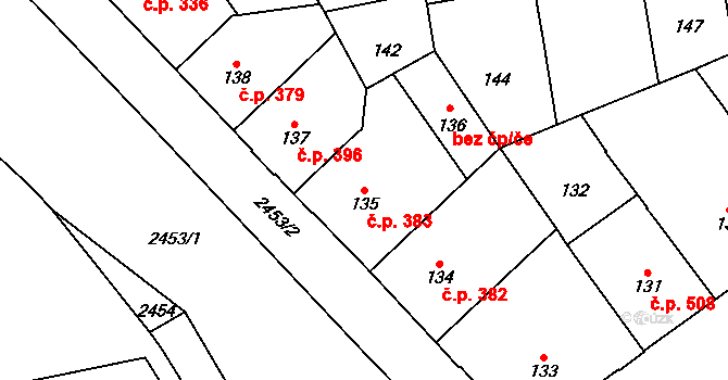 Vršovice 383, Praha na parcele st. 135 v KÚ Vršovice, Katastrální mapa