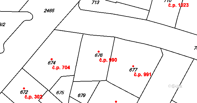 Vršovice 990, Praha na parcele st. 676 v KÚ Vršovice, Katastrální mapa