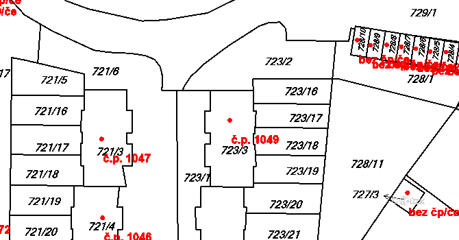 Sedlčany 1049 na parcele st. 723/3 v KÚ Sedlčany, Katastrální mapa