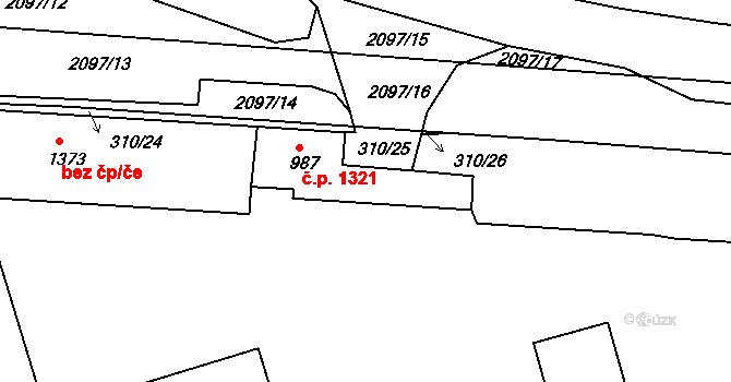 Hodonín 1321 na parcele st. 987 v KÚ Hodonín, Katastrální mapa