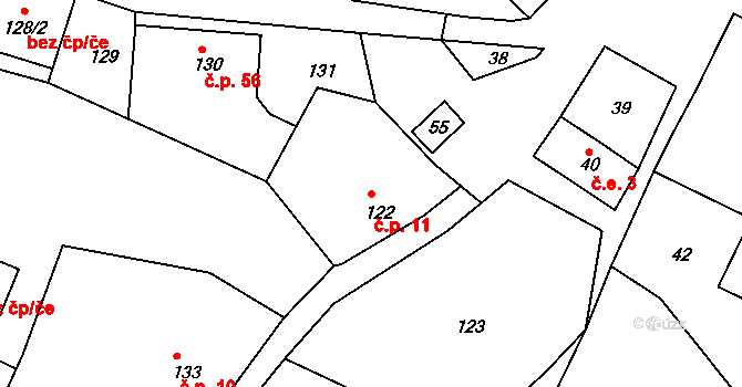 Jílové 11, Hodkovice nad Mohelkou na parcele st. 122 v KÚ Jílové u Hodkovic nad Mohelkou, Katastrální mapa