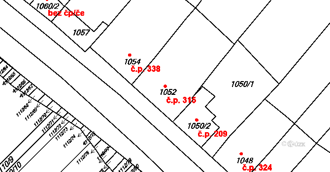 Nosislav 315 na parcele st. 1052 v KÚ Nosislav, Katastrální mapa