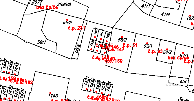 Rosice 149 na parcele st. 1425 v KÚ Rosice u Brna, Katastrální mapa