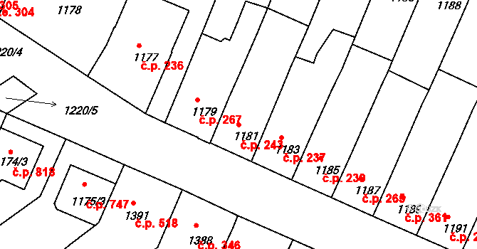 Střelice 243 na parcele st. 1181 v KÚ Střelice u Brna, Katastrální mapa
