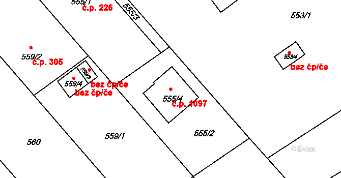 Ráj 1097, Karviná na parcele st. 555/4 v KÚ Ráj, Katastrální mapa