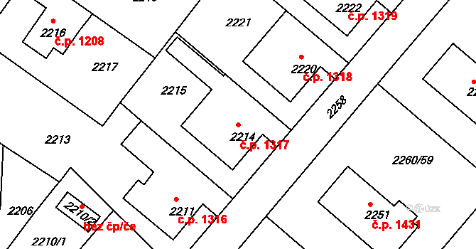 Rumburk 1 1317, Rumburk na parcele st. 2214 v KÚ Rumburk, Katastrální mapa