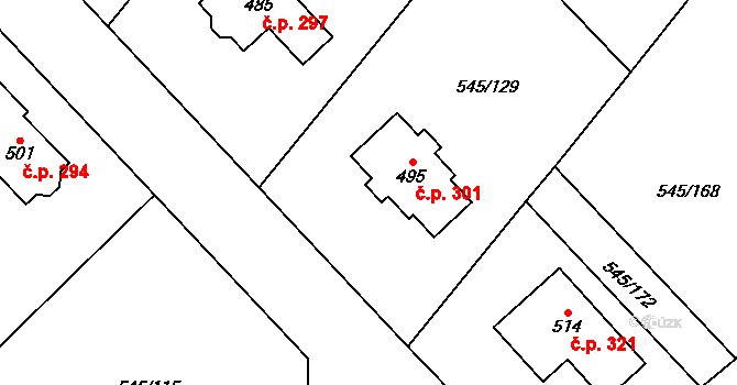 Vigantice 301 na parcele st. 495 v KÚ Vigantice, Katastrální mapa