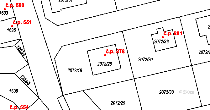 Libušín 878 na parcele st. 2072/28 v KÚ Libušín, Katastrální mapa