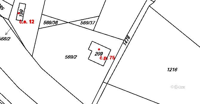 Úbislavice 75 na parcele st. 209 v KÚ Úbislavice, Katastrální mapa