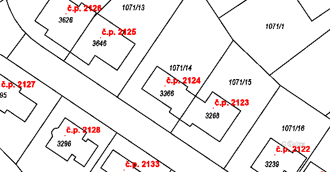 Říčany 2124 na parcele st. 3366 v KÚ Říčany u Prahy, Katastrální mapa