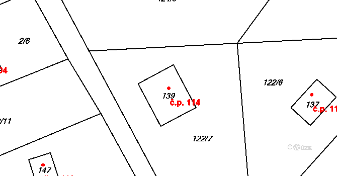 Třebonín 114 na parcele st. 139 v KÚ Třebonín, Katastrální mapa