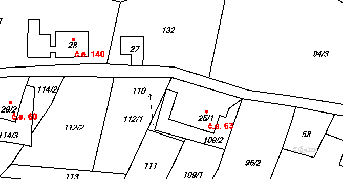 Vykmanov 63, Perštejn na parcele st. 25/1 v KÚ Vykmanov u Měděnce, Katastrální mapa