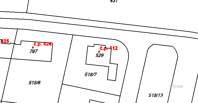 Horoušánky 112, Horoušany na parcele st. 529 v KÚ Horoušany, Katastrální mapa