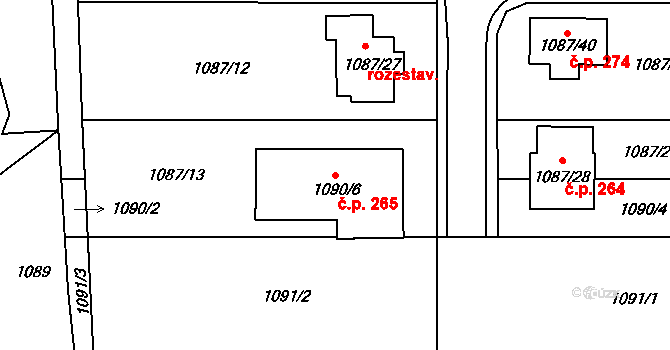 Sloup 265 na parcele st. 1090/6 v KÚ Sloup v Moravském krasu, Katastrální mapa