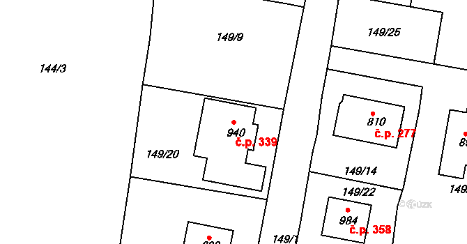 Horní Lomany 339, Františkovy Lázně na parcele st. 940 v KÚ Horní Lomany, Katastrální mapa