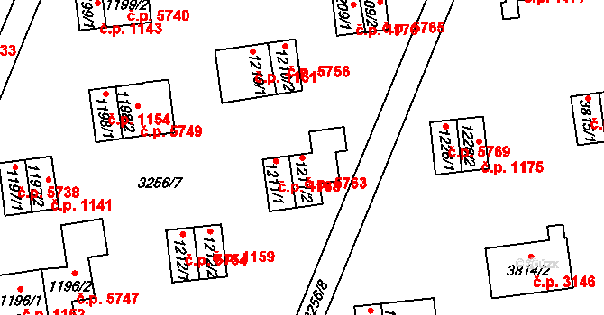 Zlín 5763 na parcele st. 1211/2 v KÚ Zlín, Katastrální mapa