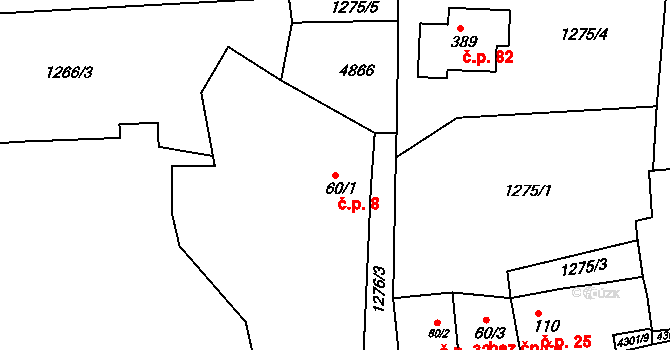 Úročnice 8, Benešov na parcele st. 60/1 v KÚ Úročnice, Katastrální mapa