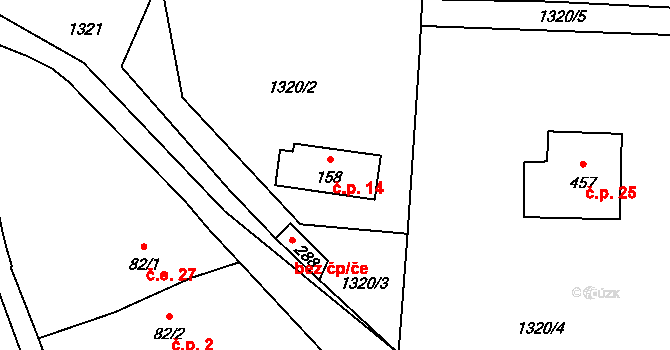 Veselka 14, Olbramovice na parcele st. 158 v KÚ Olbramovice u Votic, Katastrální mapa