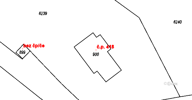 Jevišovice 418 na parcele st. 900 v KÚ Jevišovice, Katastrální mapa