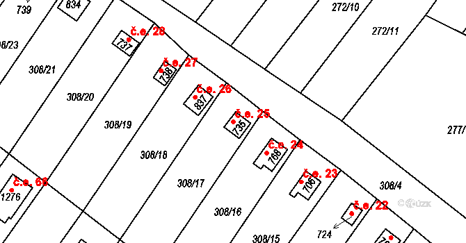 Ždírec nad Doubravou 25 na parcele st. 735 v KÚ Ždírec nad Doubravou, Katastrální mapa