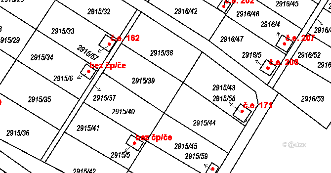 Kopřivnice 167 na parcele st. 2915/39 v KÚ Kopřivnice, Katastrální mapa