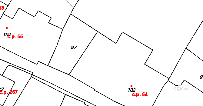 Bobrová 54 na parcele st. 102 v KÚ Dolní Bobrová, Katastrální mapa