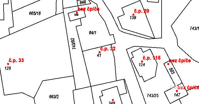 Škrdlovice 32 na parcele st. 41 v KÚ Škrdlovice, Katastrální mapa