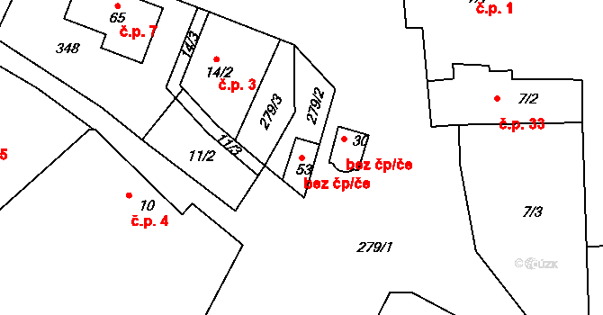 Radošovice 41469569 na parcele st. 53 v KÚ Kapsova Lhota, Katastrální mapa