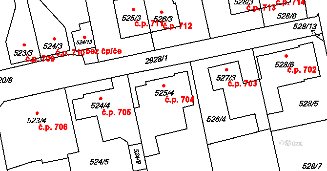 Kylešovice 704, Opava na parcele st. 525/4 v KÚ Kylešovice, Katastrální mapa