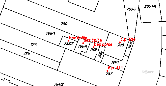 Modřice 45711569 na parcele st. 788/4 v KÚ Modřice, Katastrální mapa