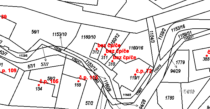 Vlčková 47800569 na parcele st. 311 v KÚ Vlčková, Katastrální mapa