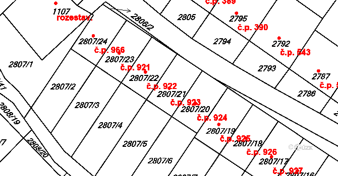 Nivnice 923 na parcele st. 2807/21 v KÚ Nivnice, Katastrální mapa