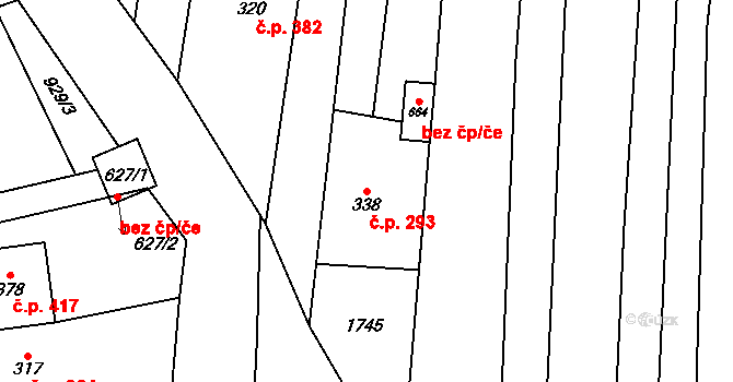 Bílovice 293 na parcele st. 338 v KÚ Bílovice u Uherského Hradiště, Katastrální mapa