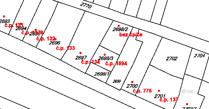 Kunovice 1594 na parcele st. 2698/3 v KÚ Kunovice u Uherského Hradiště, Katastrální mapa
