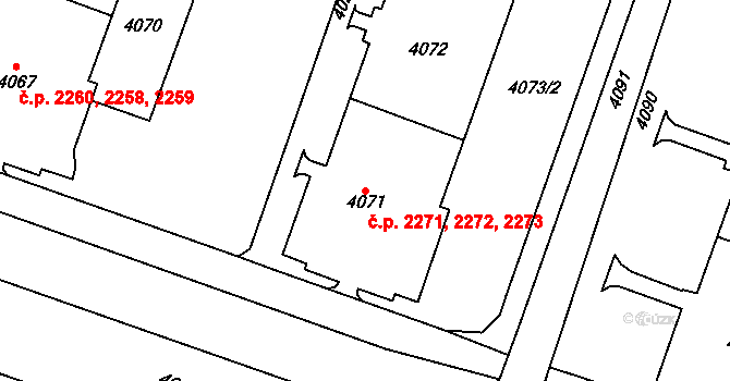 Most 2271,2272,2273 na parcele st. 4073/1 v KÚ Most II, Katastrální mapa