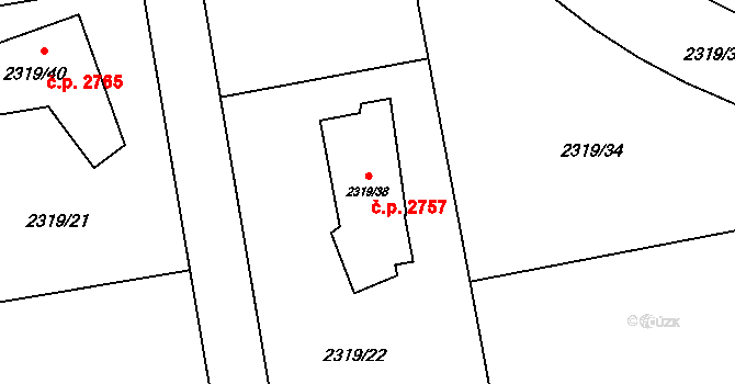 Stodůlky 2757, Praha na parcele st. 2319/38 v KÚ Stodůlky, Katastrální mapa