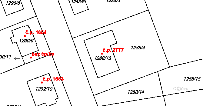 Roudnice nad Labem 2777 na parcele st. 1288/13 v KÚ Roudnice nad Labem, Katastrální mapa