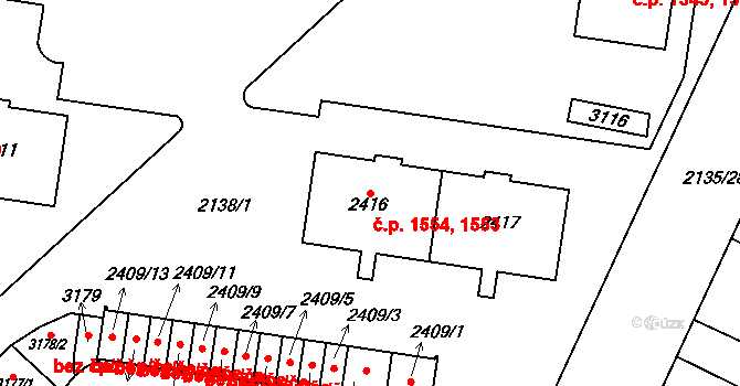 Choceň 1553,1554 na parcele st. 2416 v KÚ Choceň, Katastrální mapa