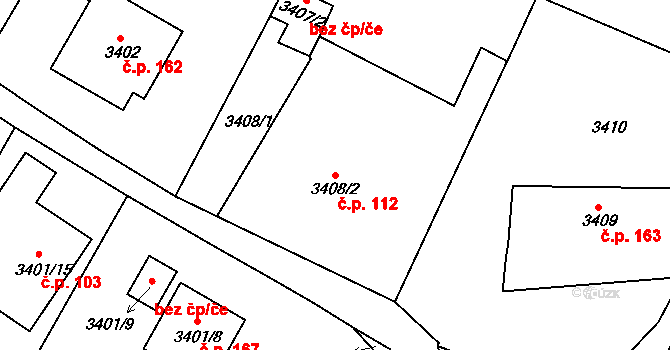 Choceňské Předměstí 112, Vysoké Mýto na parcele st. 3408/2 v KÚ Vysoké Mýto, Katastrální mapa