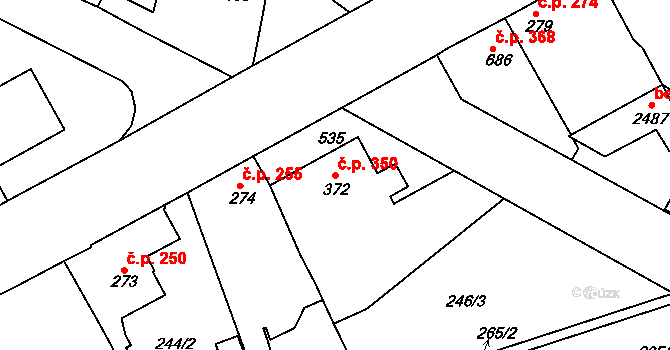 Neratovice 350 na parcele st. 372 v KÚ Neratovice, Katastrální mapa