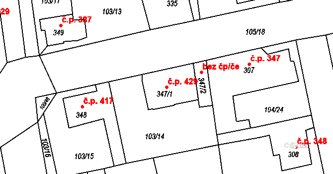 Rudná 429 na parcele st. 347/1 v KÚ Dušníky u Rudné, Katastrální mapa