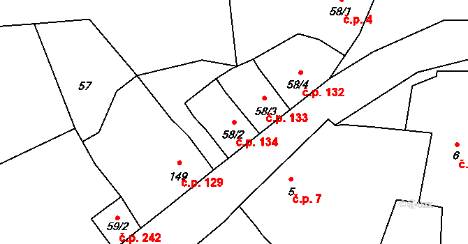 Nučice 134 na parcele st. 58/2 v KÚ Nučice u Rudné, Katastrální mapa