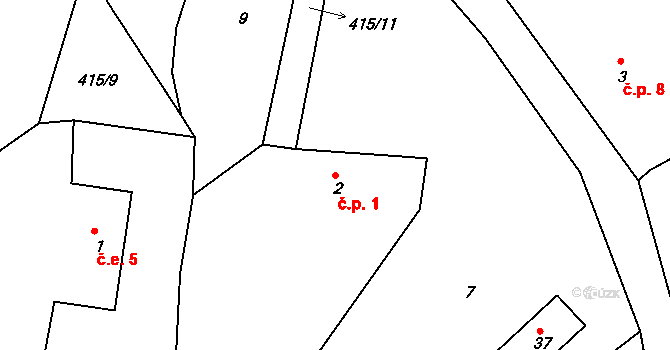 Horní Lhota 1, Týnec na parcele st. 2 v KÚ Horní Lhota u Klatov, Katastrální mapa