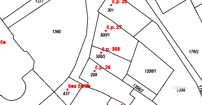Přeštice 388 na parcele st. 300/2 v KÚ Přeštice, Katastrální mapa