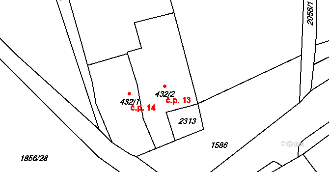 Konopáč 13, Heřmanův Městec na parcele st. 432/2 v KÚ Heřmanův Městec, Katastrální mapa